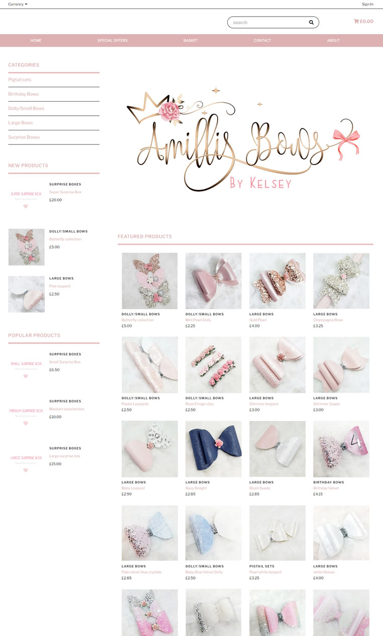 Ecommerce Theme 'Amillis Bows'