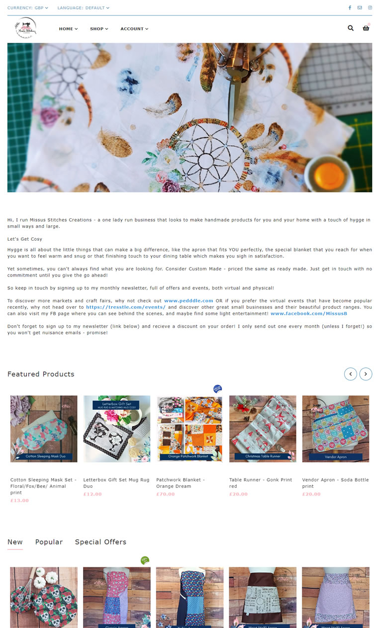 Ecommerce Theme 'Missus Stitches Creations'