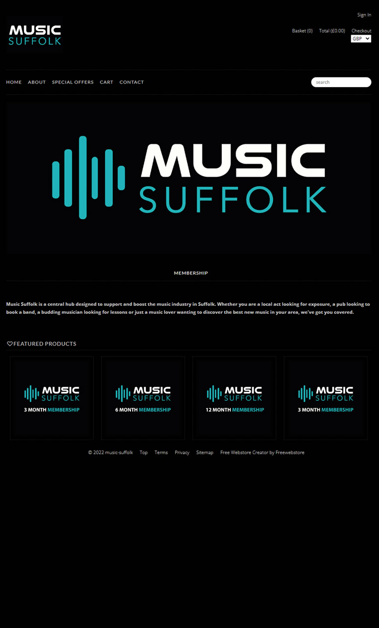 Ecommerce Theme 'Music Suffolk'